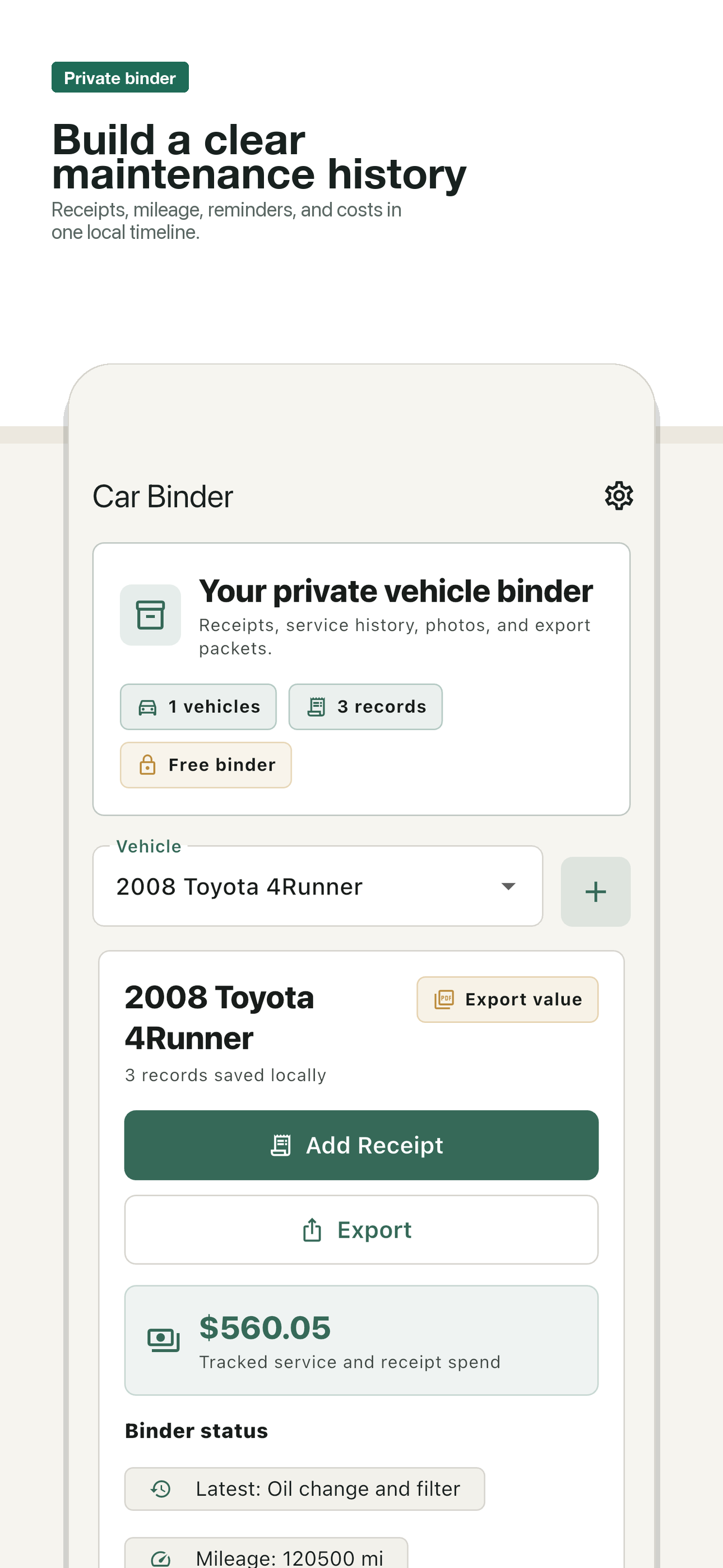 Vehicle maintenance timeline